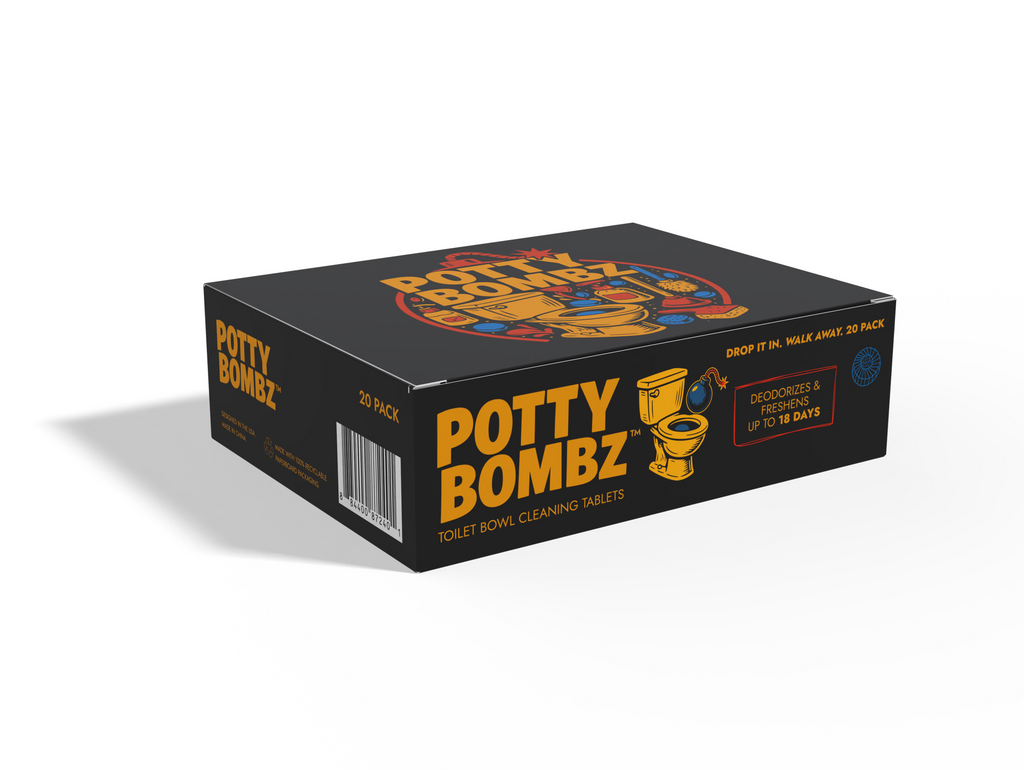 Potty Bombz 20 pack box, front and barcode side