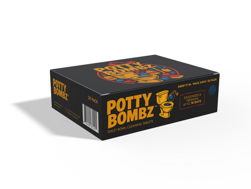 Potty Bombz 20 pack box, front and barcode side